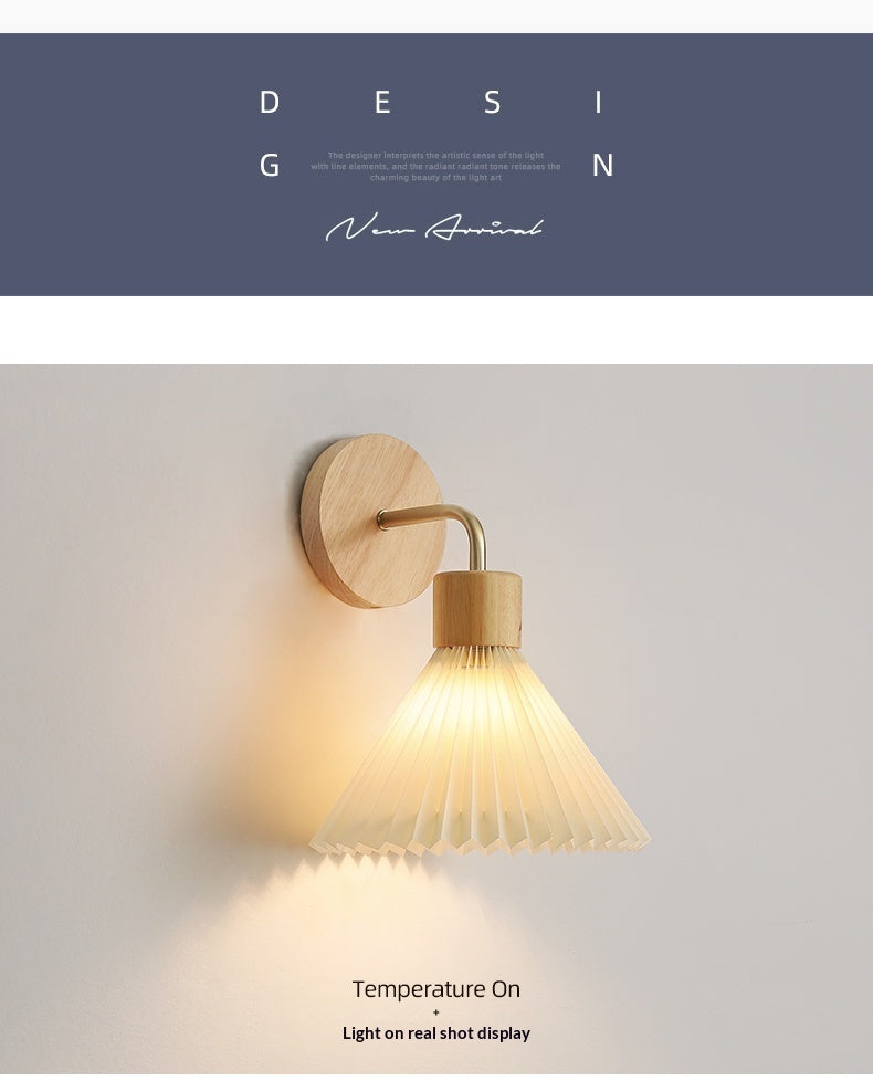 Pleated Wood Wall Lamp with PVC Shade