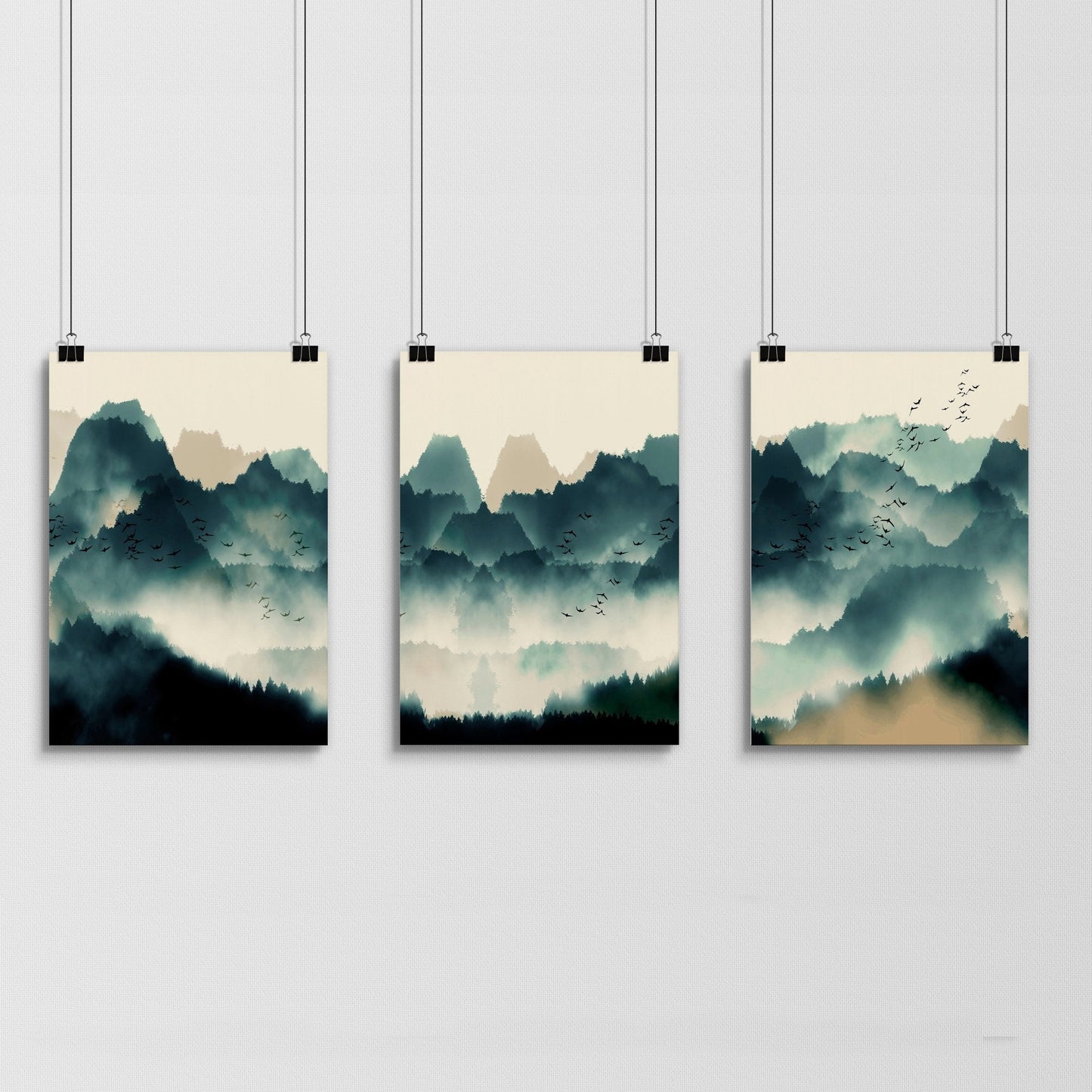 Set of 3 framed prints | Large Scandinavian wall art