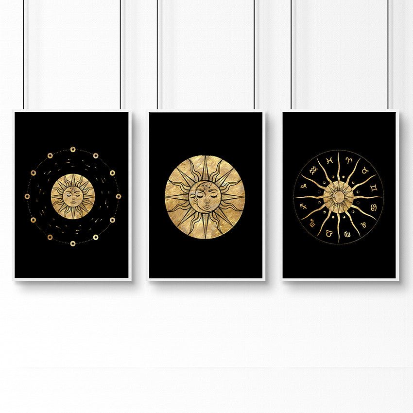 Sun and moon drawing | set of 3 framed wall art