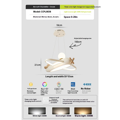 Children's Room Chandelier Cream Style Bedroom Aircraft Lamp
