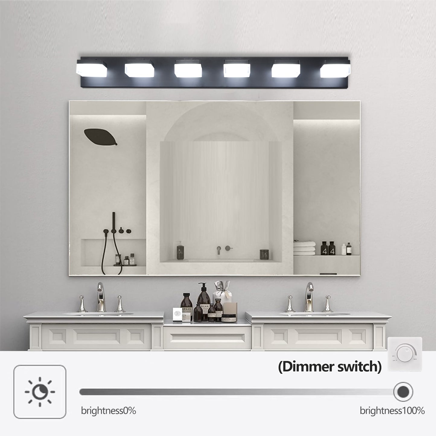 Modern 6-Light Black LED Vanity Mirror Light Fixture For Bathrooms And