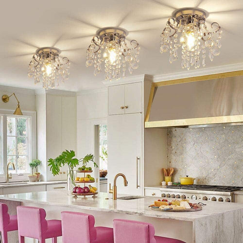 Small Crystal Chandelier Flush Mount Ceiling Light Fixtures Modern