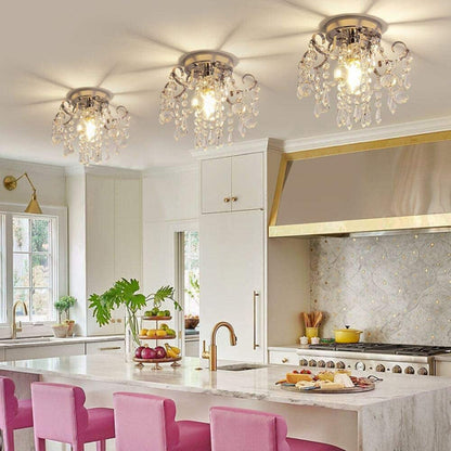 Small Crystal Chandelier Flush Mount Ceiling Light Fixtures Modern