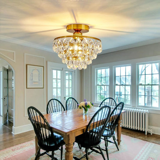 Modern E26 Small Crystal Chandelier Semi Flush Mount Ceiling Light