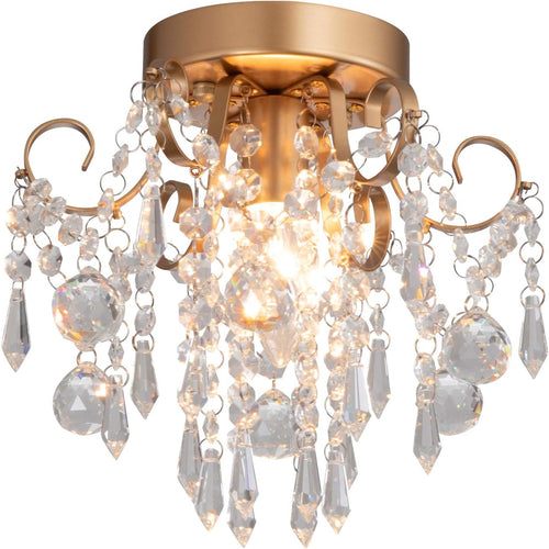 Mini Crystal Chandelier Flush Mount Gold Light