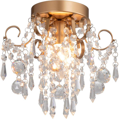 Mini Crystal Chandelier Flush Mount Gold Light