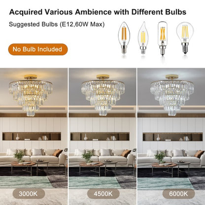 Golden Crystal Chandelier, 5-layer Round Modern Luxury Chandelier
