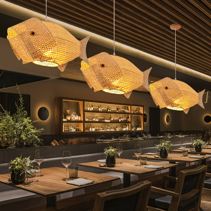 Chinese Style Handmade Bamboo Fish-shaped Chandelier