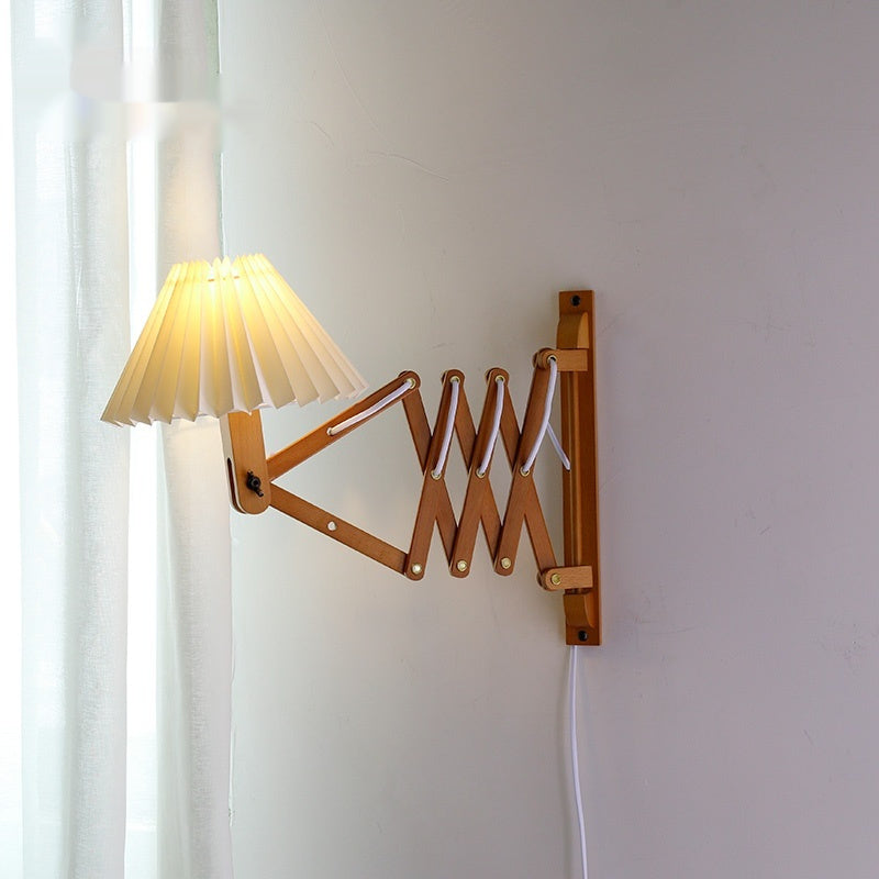 Retro Nordic Japanese Style Solid Wood Telescopic Lamp