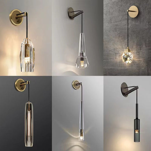 Lámpara de pared de lujo de cristal y cobre, luz moderna para pasillo