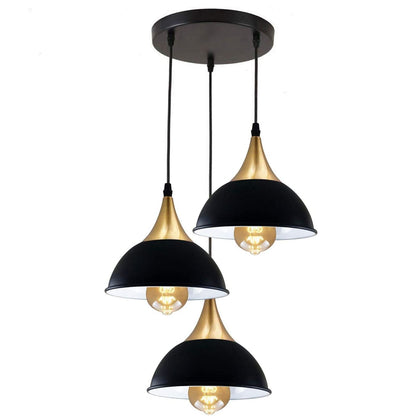 3Way Hanging Ceiling Pendant Light Black Dome Shade~3396