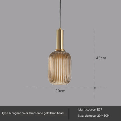 Bar Restaurant Chandelier Personalized Simple Striped Single-head Paint Green Glass Lantern Chandelier