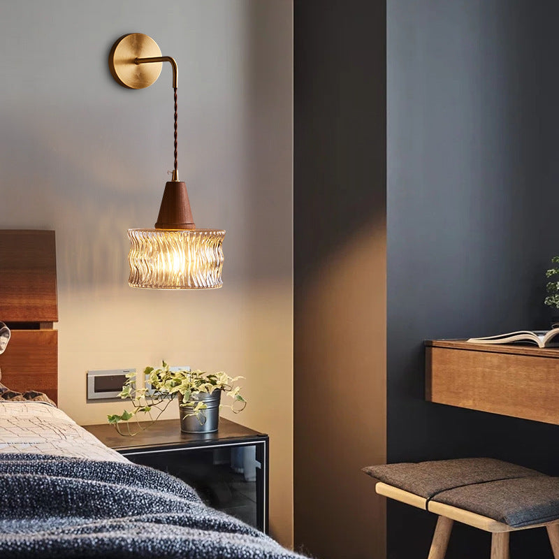 Japanese Style Glass Wall Lamp Modern Bedroom Bedside