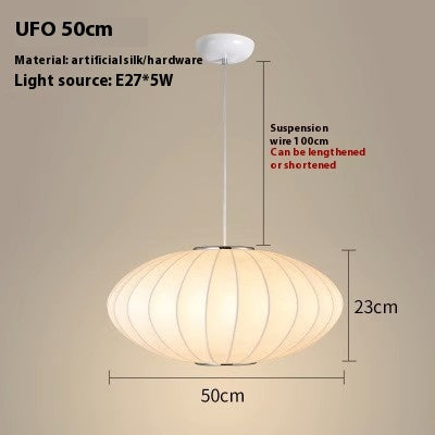 Simple Fabric Lantern Ball Chandelier Bedroom Dining Room Bar Counter Tea Room Silk Lamp