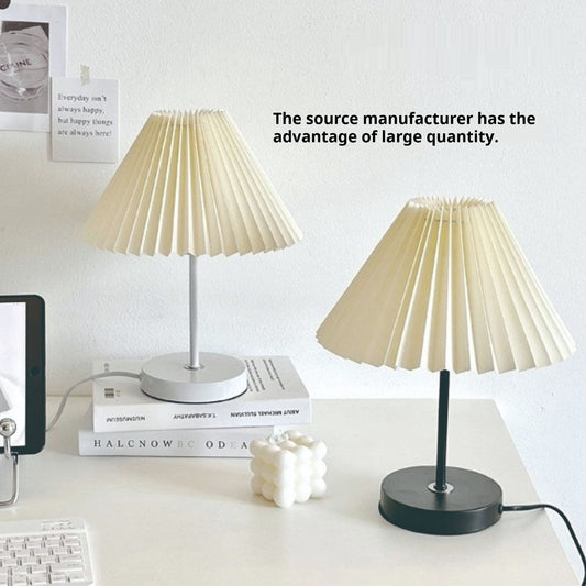 Vintage Pleated Table Lamp Bedroom Desk Eye Protection Warm Living Room Decoration Atmosphere Small Night Lamp