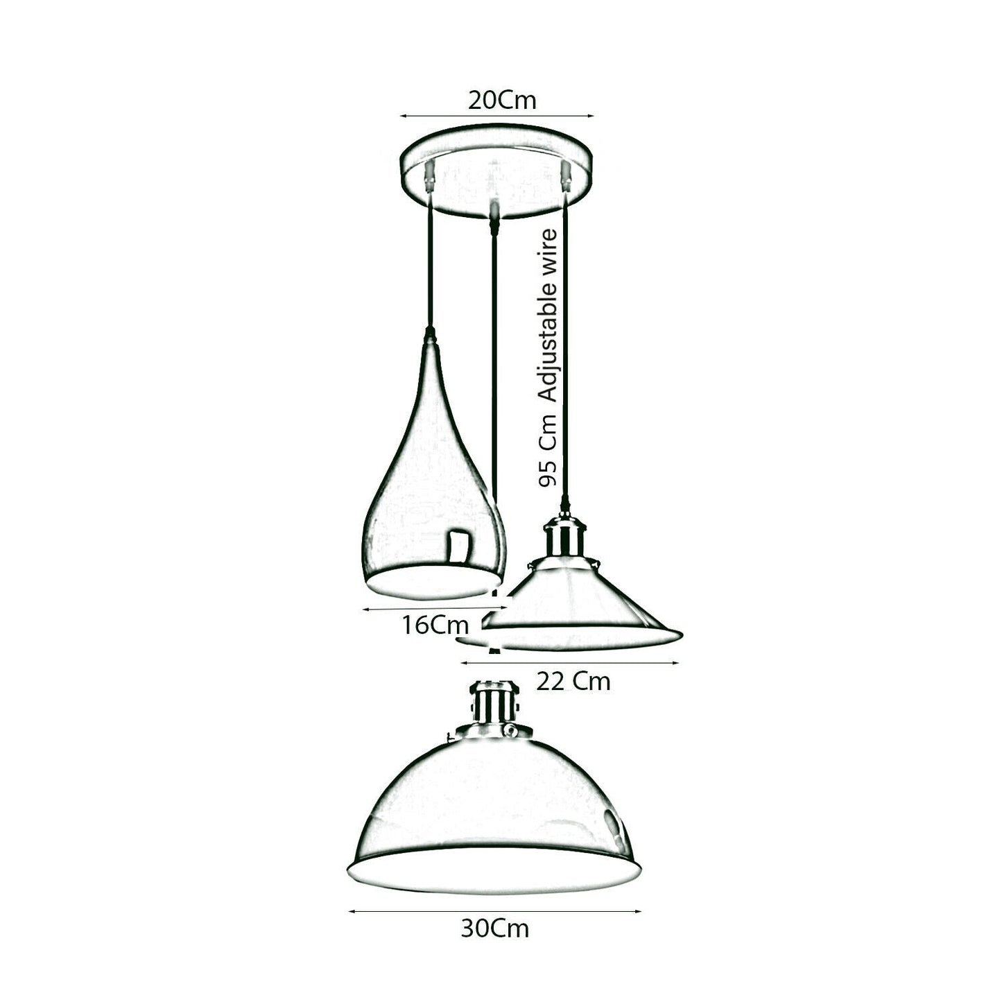 3 Head Pendant Light Metal Hanging Ceiling Light Fixture ~3515