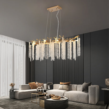 39.4-inch Modern Golden Pendant Light with Cascading Crystal Strands,