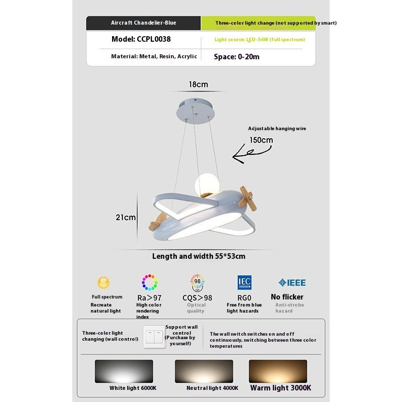 Children's Room Chandelier Cream Style Bedroom Aircraft Lamp