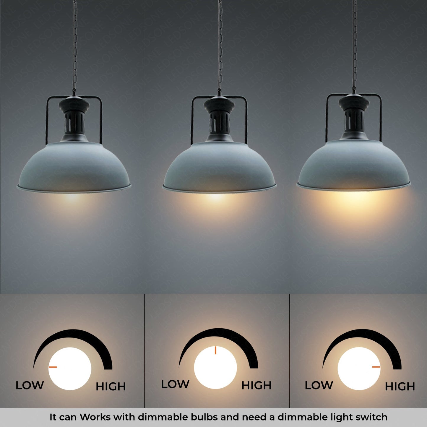 Grey Industrial Metal  Chain Pendant Light~3807