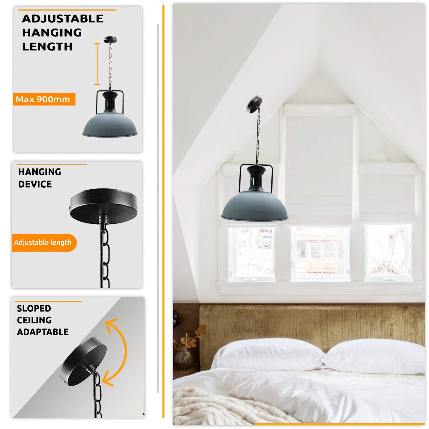 Grey Industrial Metal  Chain Pendant Light~3807