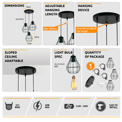 Industrial Vintage Retro Black Metal Ceiling hanging Pendant Light,