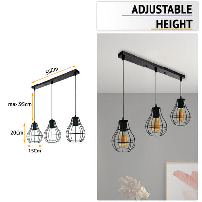 Black Wire Rectangle Base 3 Head Pendant Light Fixture~3877