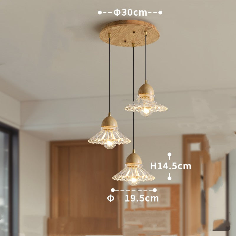 Candelabro colgante nórdico de tres cabezas de madera y vidrio