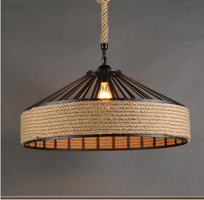 Candelabro creativo LED de hierro forjado redondo para tienda de ropa nórdica, tienda de té con leche, personalidad, candelabro de restaurante de cuerda de cáñamo de estilo rústico americano