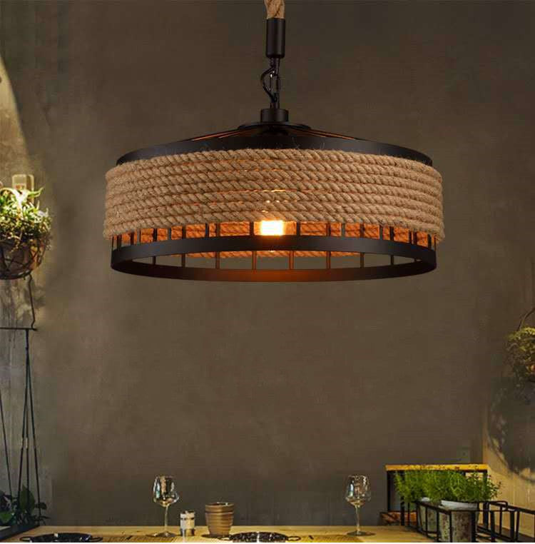 Rustic Rope Wrought Iron Pendant Light