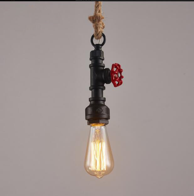 Water Pipe Hemp Rope Decoration Wrought Iron Retro Industrial Wind Hanging Lamps