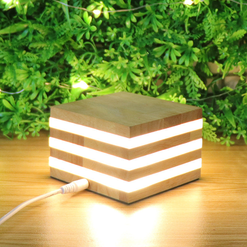 The New Night Light Creative Solid Wood LED Night Light New Strange Wooden Table Lamp Square Bedroom Bedside Lamp