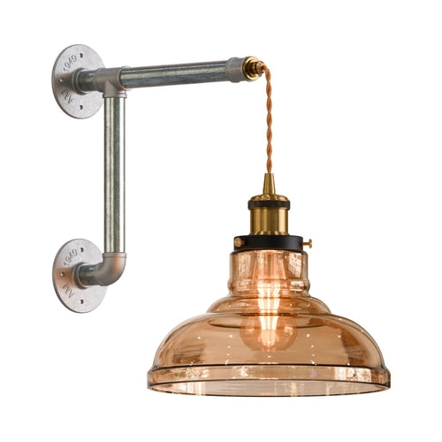Industrial conduit Straight pipe with amber glass shade Wall Light kit