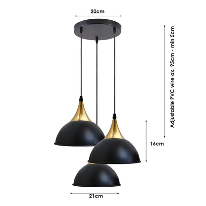 3Way Hanging Ceiling Pendant Light Black Dome Shade~3396