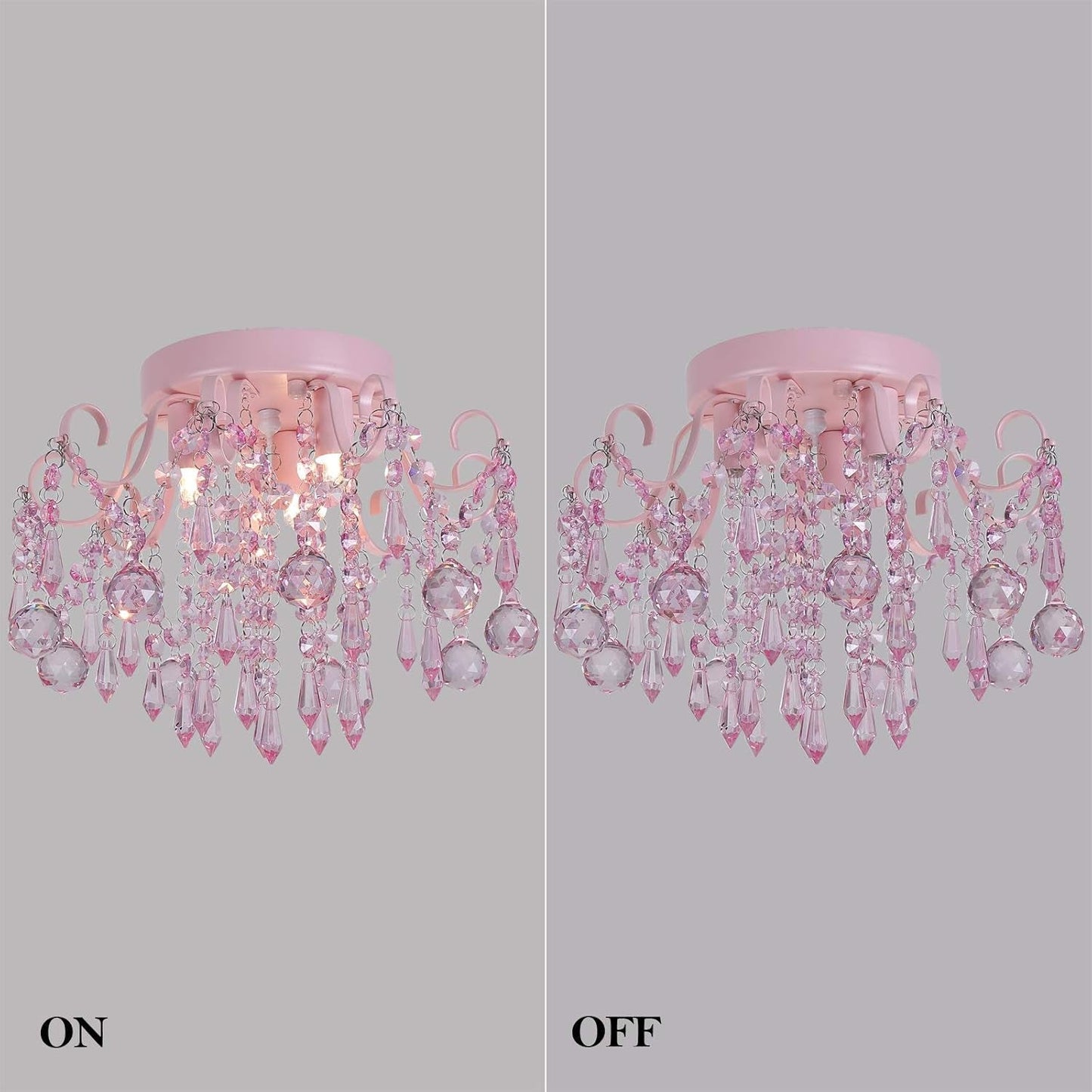 Small Pink Crystal Chandelier Semi Flush 3-Light