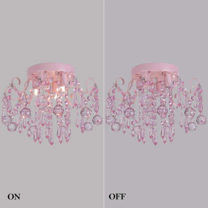 Small Pink Crystal Chandelier Semi Flush 3-Light