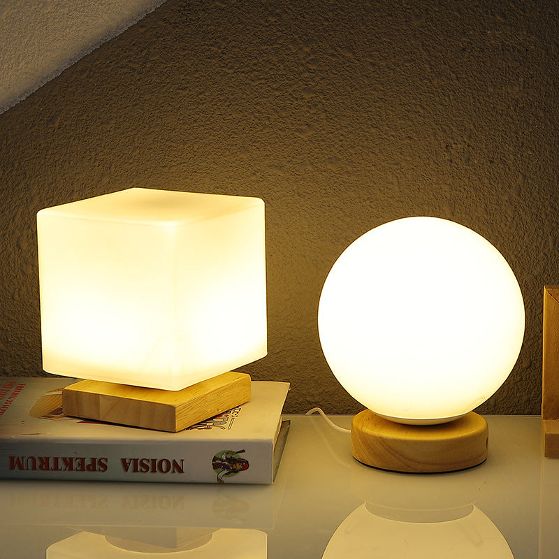 Nordic Solid Wood Decoration USB Table Lamp Bedroom