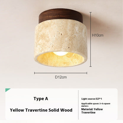 Yellow Cave Stone Wooden Silent Wind Ceiling Lamp