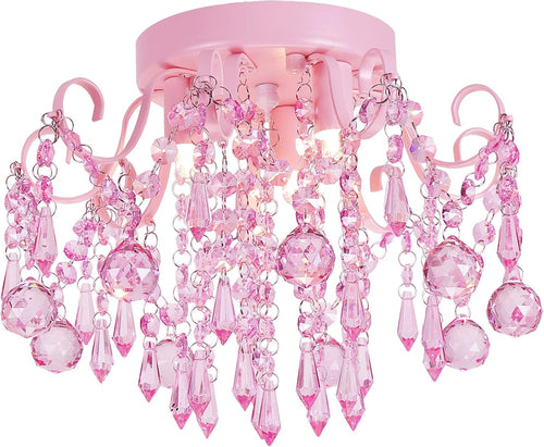Small Pink Crystal Chandelier Semi Flush 3-Light