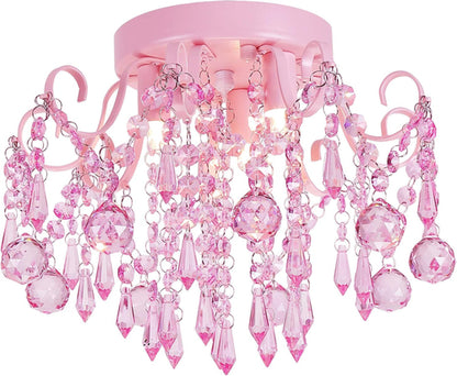 Small Pink Crystal Chandelier Semi Flush 3-Light