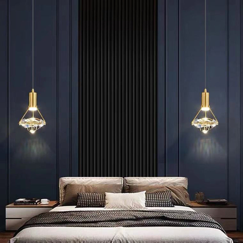 Bedside Chandelier In Bedroom Postmodern Luxury All Copper Diamond Crystal