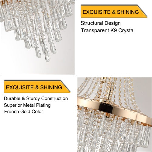Golden Crystal Chandelier, Large Modern Luxury Chandelier For Living Room, Dining Room, Bedroom, Hallway - Bulb Not Included Unavailable Platforms- Temu