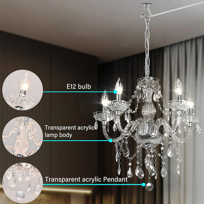 2PCS Plug-In 5 Light Crystal Hanging Pendant Lights Acrylic Chandelier