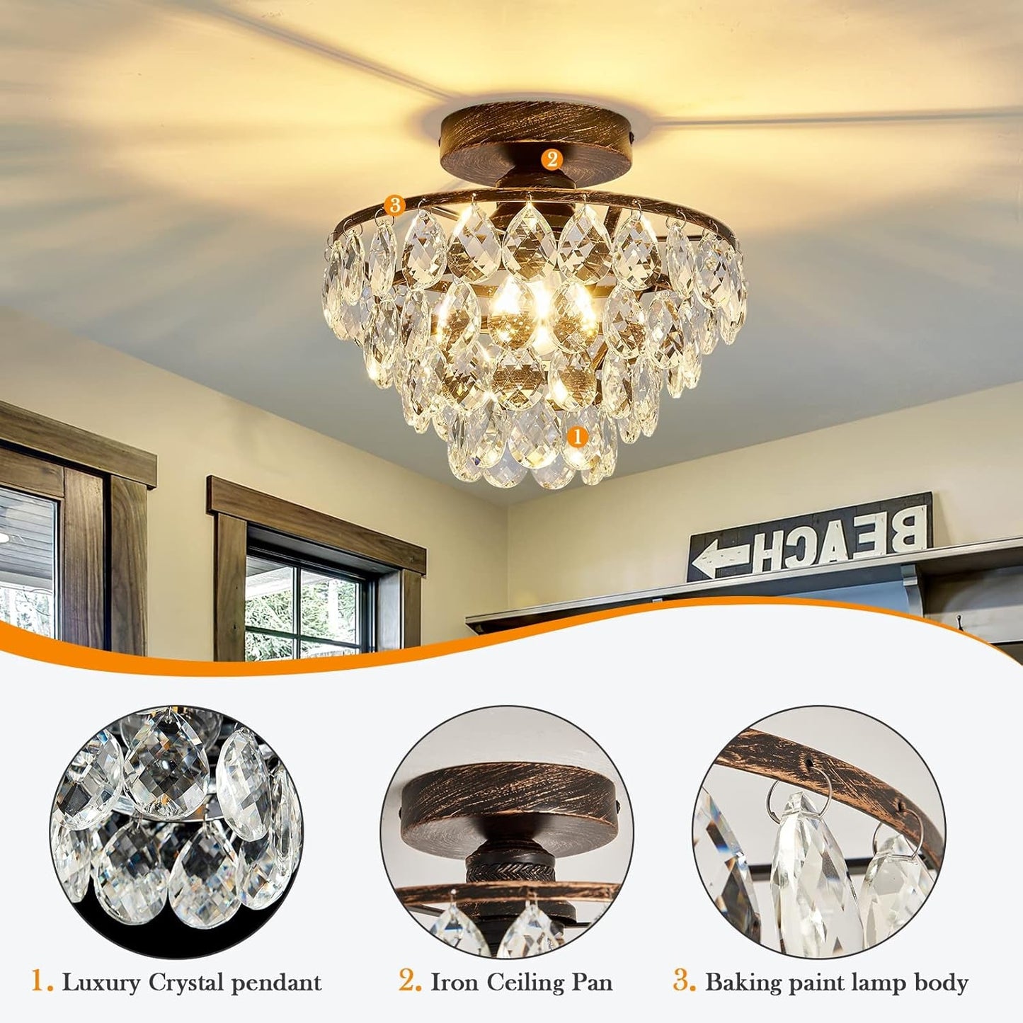 Small Modern Crystal Chandelier: Bronze Hallway Ceiling Light