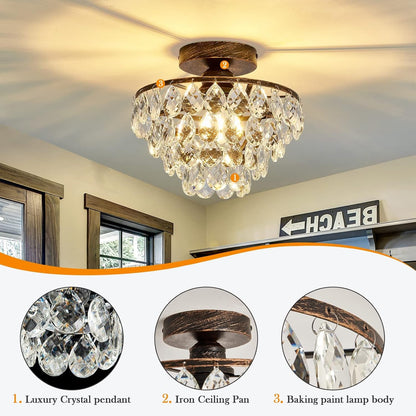 Small Modern Crystal Chandelier: Bronze Hallway Ceiling Light