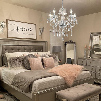 2PCS Plug-In 5 Light Crystal Hanging Pendant Lights Acrylic Chandelier