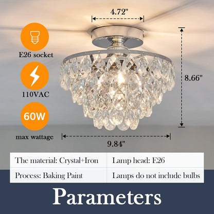 Modern E26 Small Crystal Chandelier Semi Flush Mount Ceiling Light
