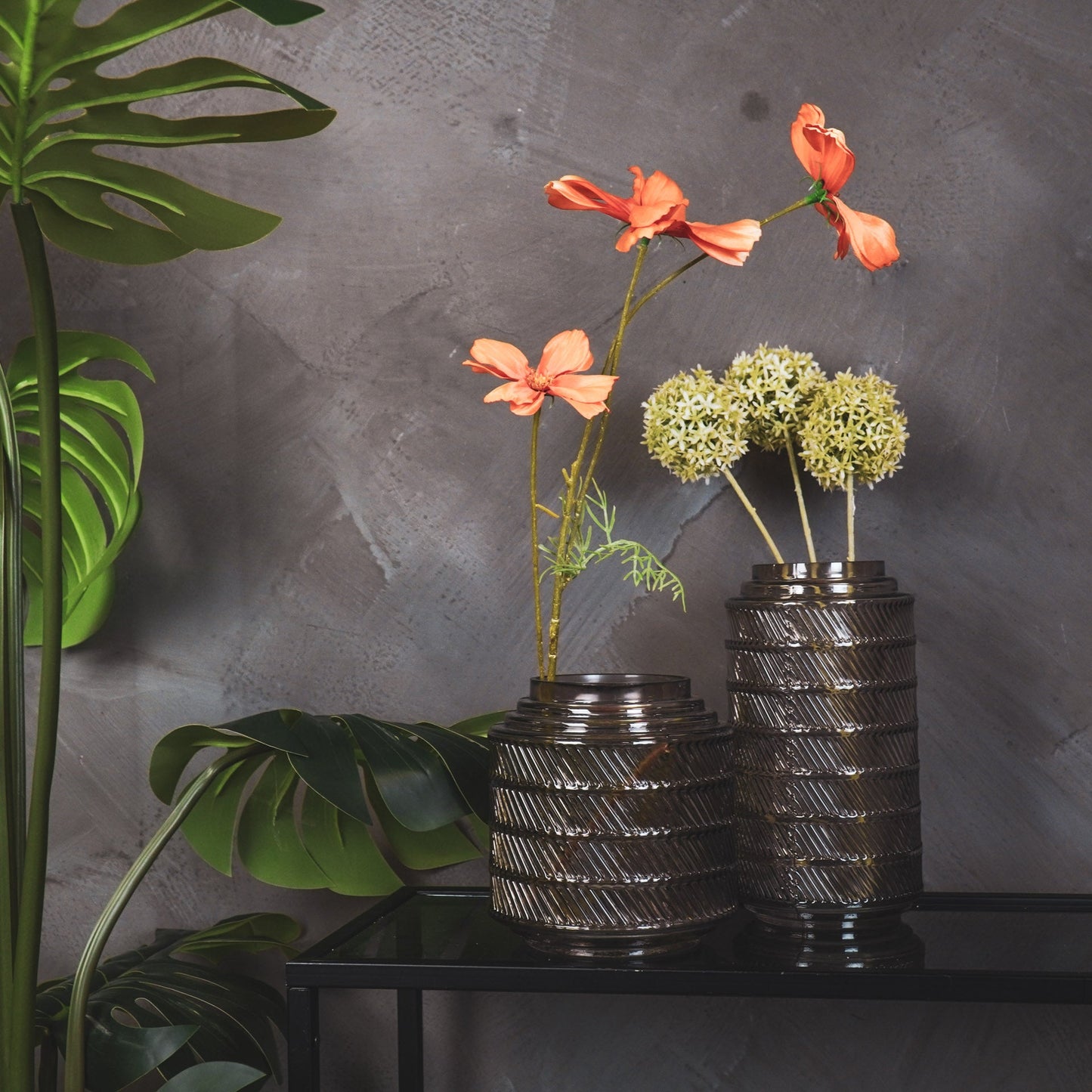 Vase - Pattern - Glass - Smokey - 16x16cm