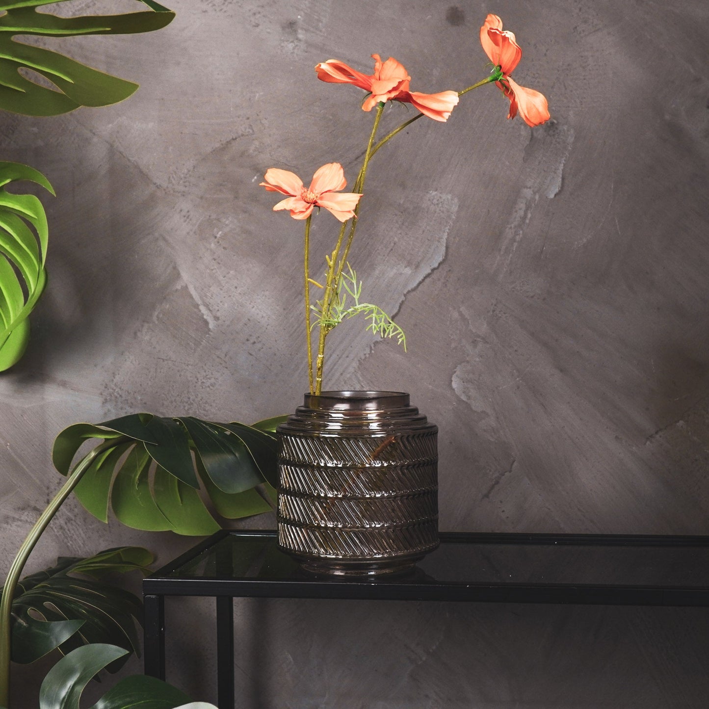 Vase - Pattern - Glass - Smokey - 16x16cm