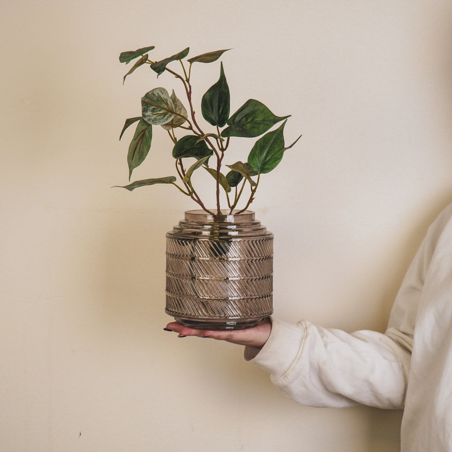 Vase - Pattern - Glass - Smokey - 16x16cm