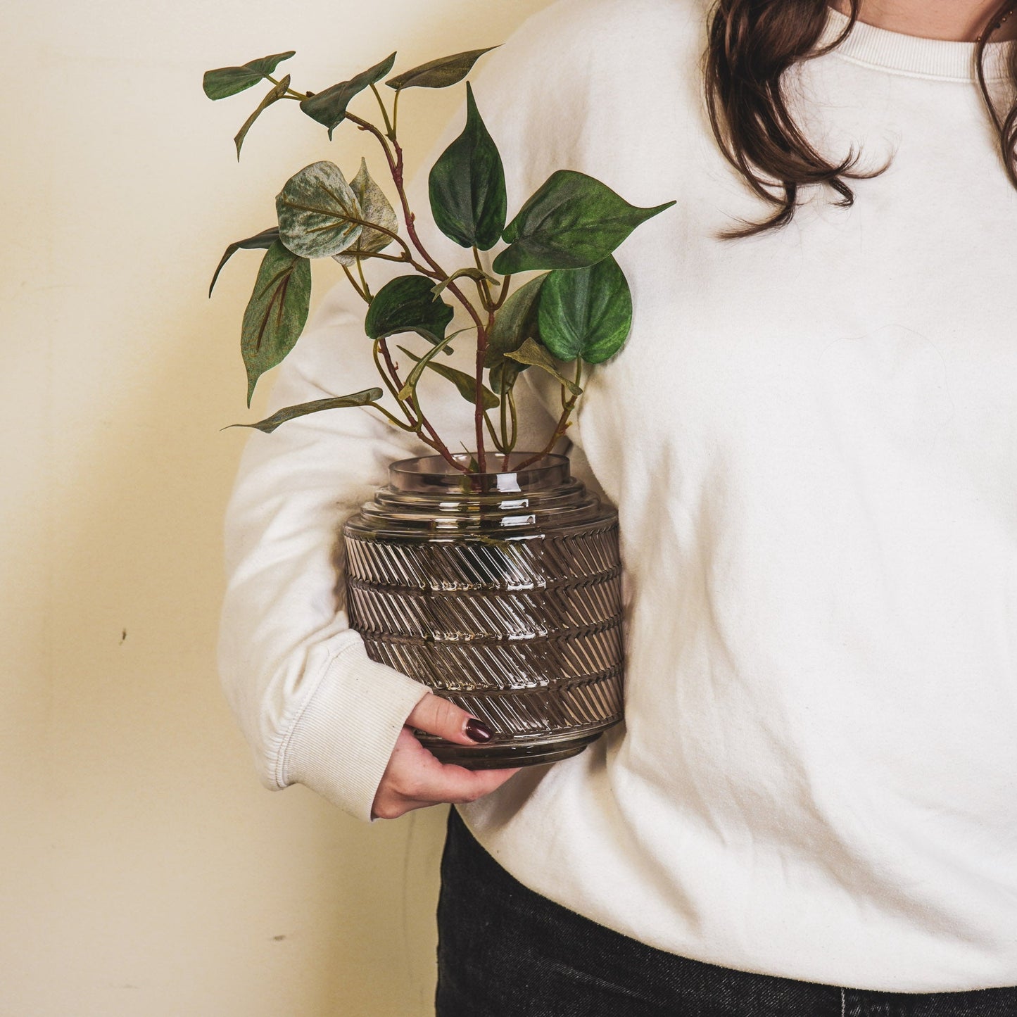Vase - Pattern - Glass - Smokey - 16x16cm